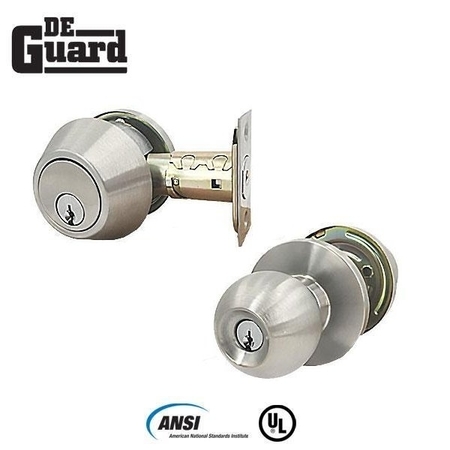 DEGUARD Grade 2 Commercial Combo Lock Set w/ Cyl Knob + Deadbolt - 26D Silver - SC Keyway - 2-3/4" Backset DG2CL-SS-SC